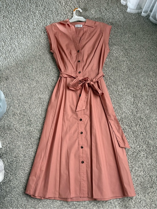 Calvin Klein Dresses & Skirts - Calvin Klein Dusty Rose Button-Front Midi Dress with Tie Waist